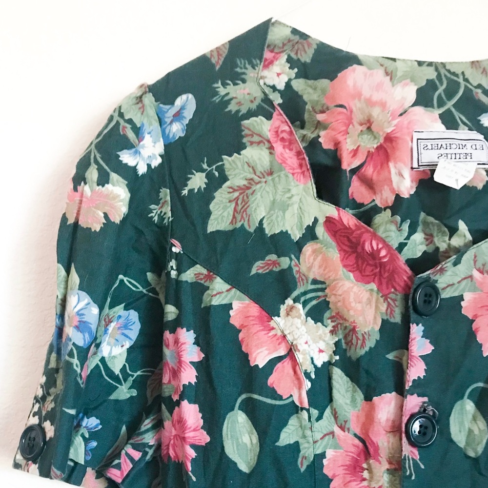 Vintage Green Floral Button Down Dress